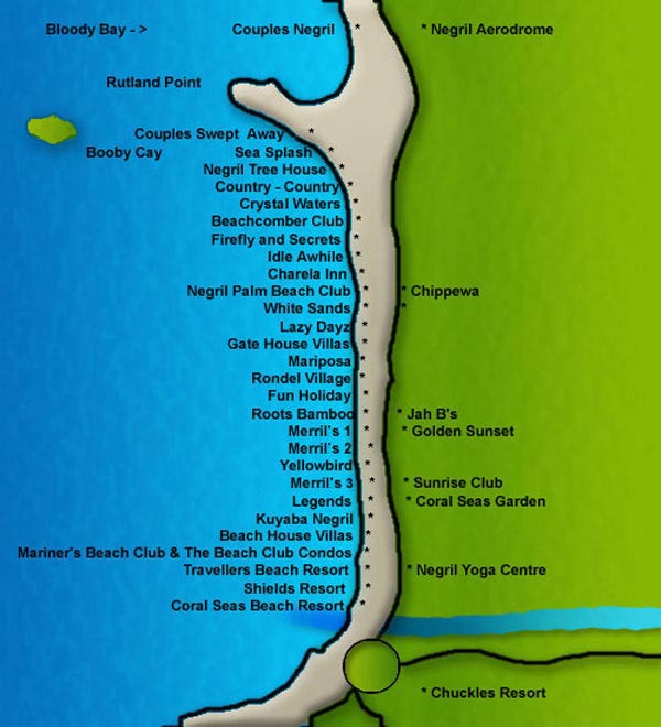 Map of Negril Beach Hotels