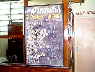 Winners Menu in Negril, Jamaica