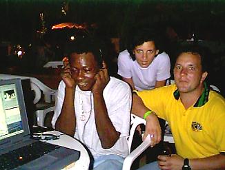 German Friends with CJ Funny Face at the Negril Yacht Club in Negril, Jamaica