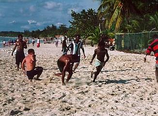 Football on the beach in Negril, Jamaica